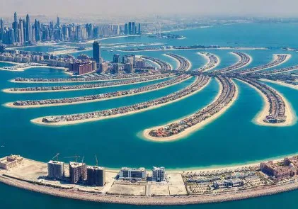 Aerial view of Palm Jumeirah with the project site on the outer crescent